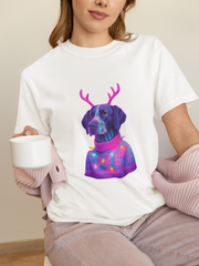Neon Reindeer German Shorthaired Pointer T-Shirt | Festive Sweater Pup Holiday Tee