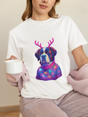 Saint Bernard in Reindeer Antlers T-Shirt | Holiday Dog Sweater Design