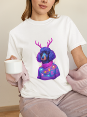 Poodle with Antlers in Light-Up Sweater T-Shirt | Neon Holiday Dog Design
