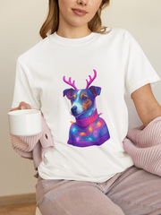 Jack Russell in Reindeer Sweater T-shirt | Neon Holiday Dog Design