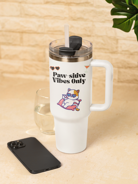 'Paw-sitive Vibes Only' Insulated Travel Mug, 40oz
