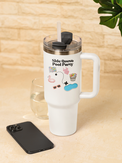 'Side Quest: Pool Party' Insulated Travel Mug, 40oz