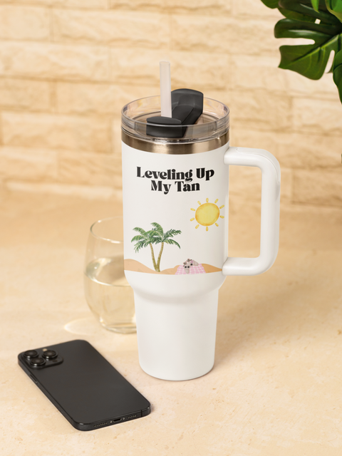 'Leveling Up My Tan' Insulated Travel Mug, 40oz