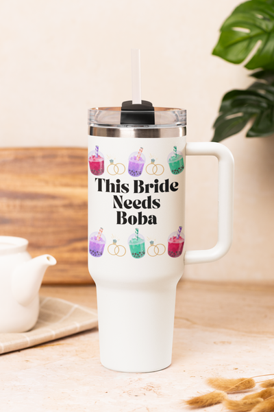 'This Bride Needs Boba' Insulated Travel Mug, 40oz
