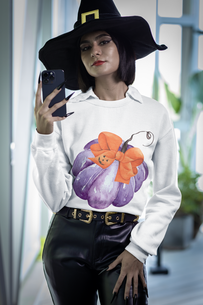 Purple Pumpkin Wrapped In A Bow Unisex Crewneck Sweatshirt