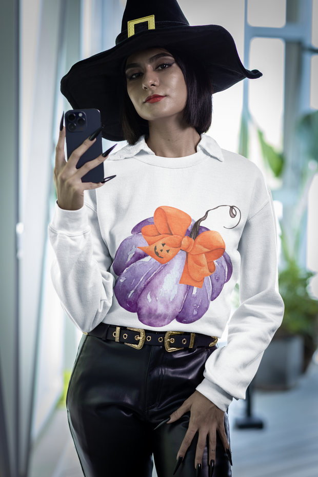 Purple Pumpkin Wrapped In A Bow Unisex Crewneck Sweatshirt
