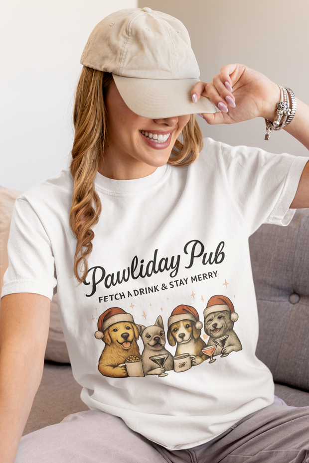 Pawdility Pub Holiday T-Shirt, Dog Lover Gift, Festive Pet Apparel, Cute Animal Tee, Merry Christmas Shirt, Pet-Themed Tee