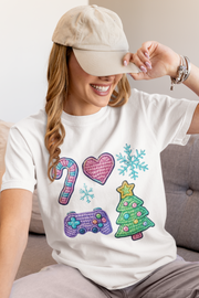 Festive Gamer T-Shirt, Christmas Tee, Gamer Shirt, Holiday Apparel, Unisex Christmas Gift, Cute Gaming T-Shirt