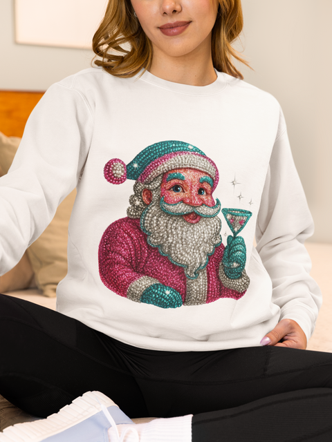Retro Santa Holding Martini Sweatshirt | Vintage Christmas Crewneck