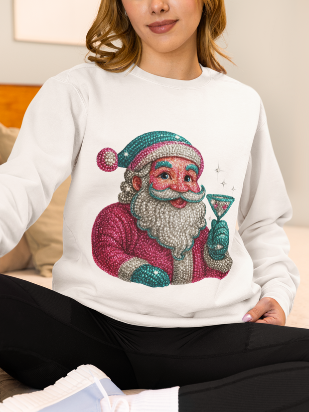 Retro Santa Holding Martini Sweatshirt | Vintage Christmas Crewneck