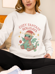 Cozy Fantasy Holidays Sweatshirt, Cute Dragon Gift, Unisex Holiday Apparel, Warm Crewneck Sweater, Casual Winter Outfit