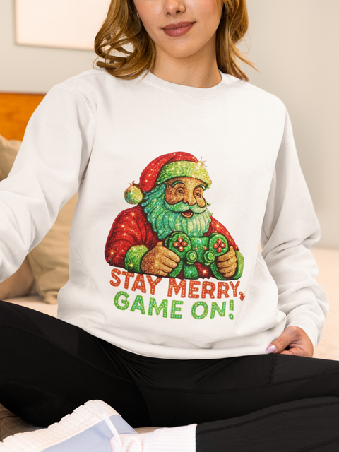 Santa with Game Controller Sweatshirt | Stay Merry Game On Christmas
