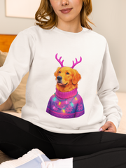 Golden Retriever in Festive Sweater Sweatshirt | Reindeer Antlers Holiday Dog