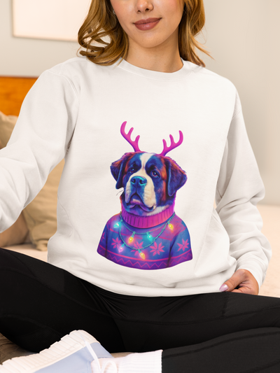 Saint Bernard with Reindeer Antlers sweatshirt | Holiday Dog Sweater Design