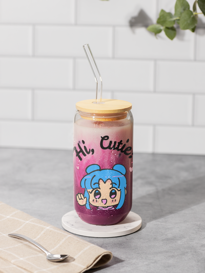 'Hi, Cutie!' Anime Girl Sipper Glass