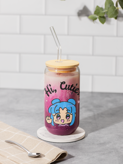 'Hi, Cutie!' Anime Girl Sipper Glass