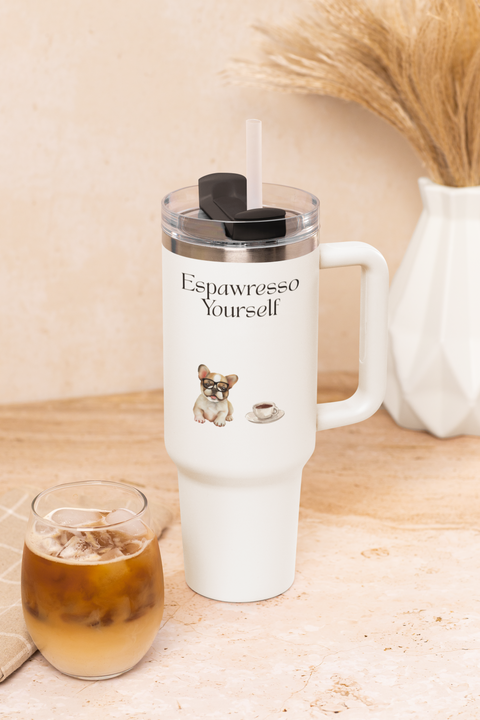 'Espawresso Yourself' French Bulldog Insulated Travel Mug, 40oz