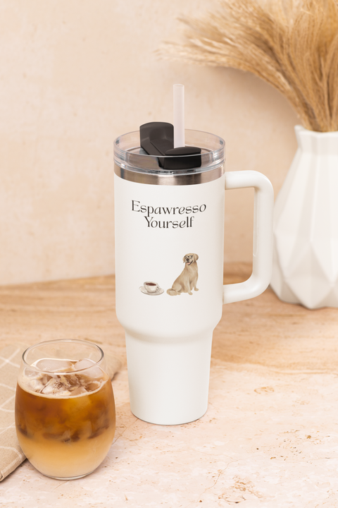 'Espawresso Yourself' Golden Retriever Insulated Travel Mug, 40oz
