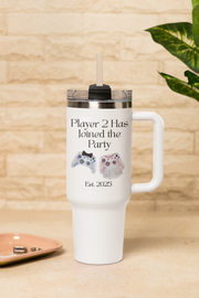 'Player 2 Has Joined The Party' 'Est. 2025' Insulated Travel Mug, 40oz