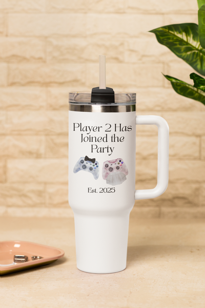 'Player 2 Has Joined The Party' 'Est. 2025' Insulated Travel Mug, 40oz