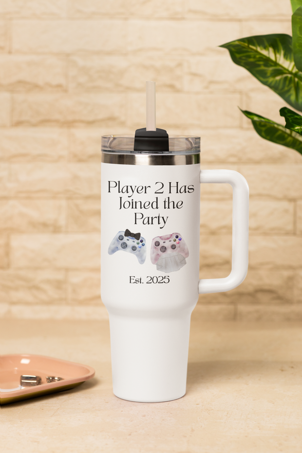 'Player 2 Has Joined The Party' 'Est. 2025' Insulated Travel Mug, 40oz