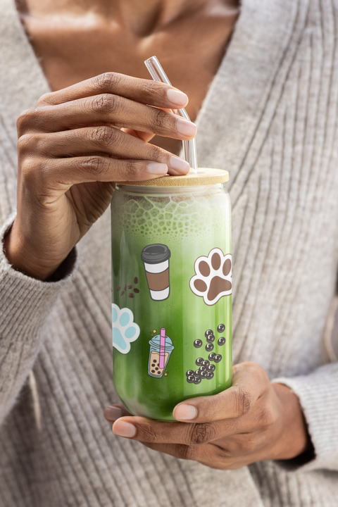 Addicted to Boba, Coffee, and Cats Sipper Glass