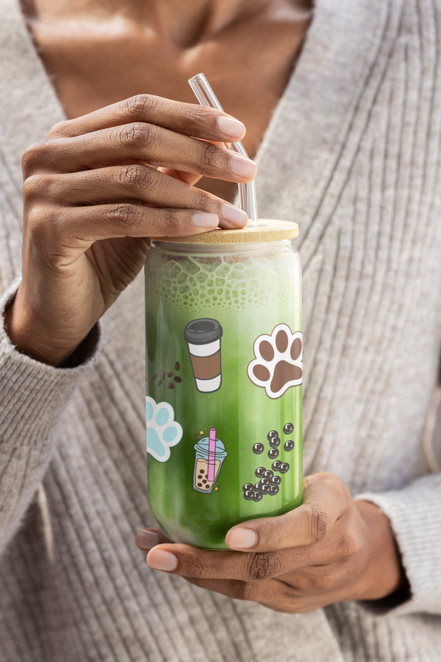 Addicted to Boba, Coffee, and Cats Sipper Glass