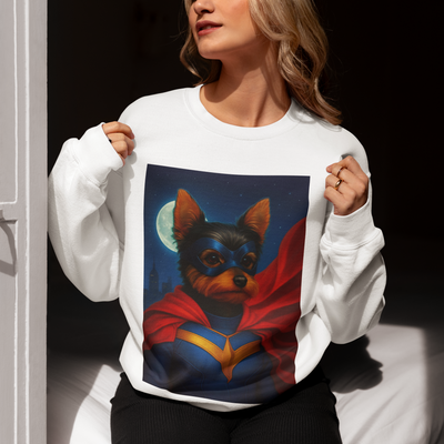 Superhero Yorkie Dog Sweatshirt, Cozy Animal Lover Crewneck, Pet Tribute Apparel, Unique Gift for Dog Lovers, Perfect for Casual Outings