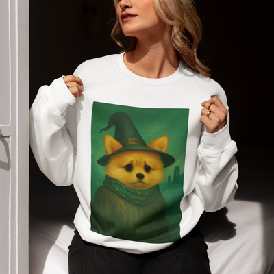 Cozy Witch Pomeranian Dog Sweatshirt, Animal Lover Sweatshirt, Halloween Apparel, Unisex Crewneck, Gift for Dog Mom