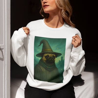 Wizard Pug Sweatshirt, Cozy Unisex Sweatshirt, Funny Pet Lover Gift, Halloween Apparel, Casual Trendy Crewneck