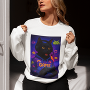 Cozy Gamer Cat Sweatshirt - Unisex Heavy Blend™ Crewneck, Perfect for Gaming Nights, Halloween, Cat Lovers, Gift Ideas, Comfortable Wear