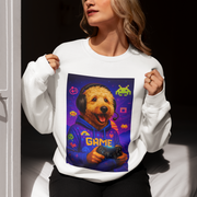 Gaming Golden Doodle Illustration Crewneck Sweatshirt | Retro Arcade Gamer
