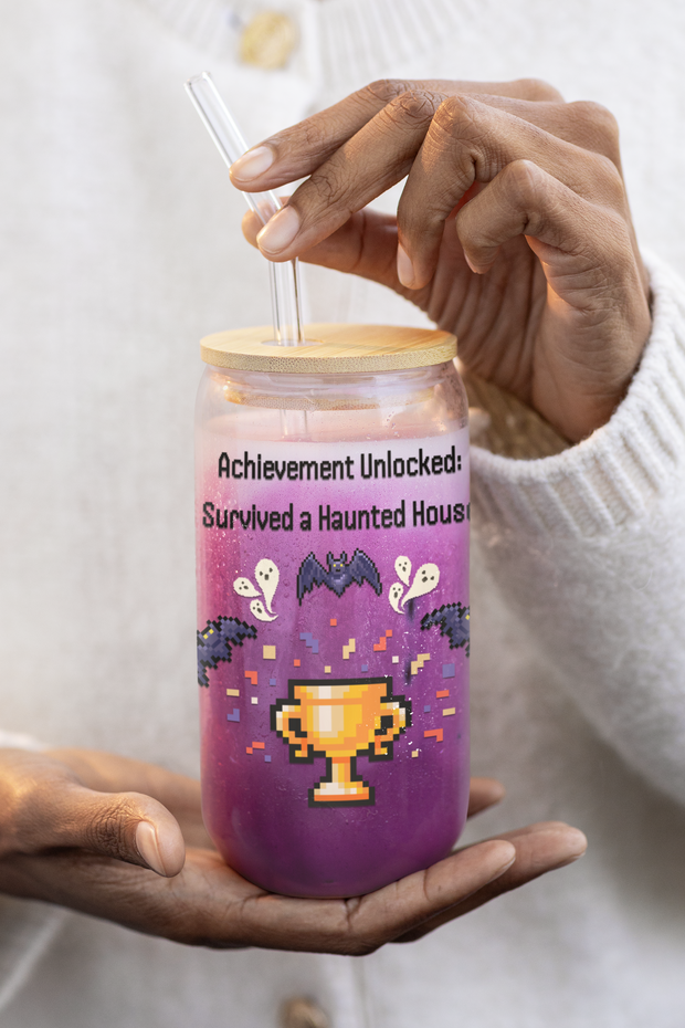 'Achievement Unlocked: Survived A Haunted House' Sipper Glass
